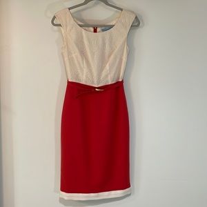 ANTONIO MELANI dress. Size 0. Cream and burnt orange. Removable belt.